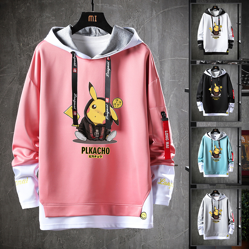 Spring and Autumn Trendy Brand ins Pikachu Pokémon Hoodie Men's Fashionable Pink Couple Trendy Top Clothing Jacket