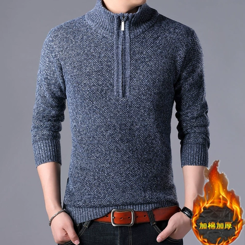 Демисезонный свитер, утепленная мужская флисовая трикотажная шерстяная куртка, высокий воротник, оверсайз