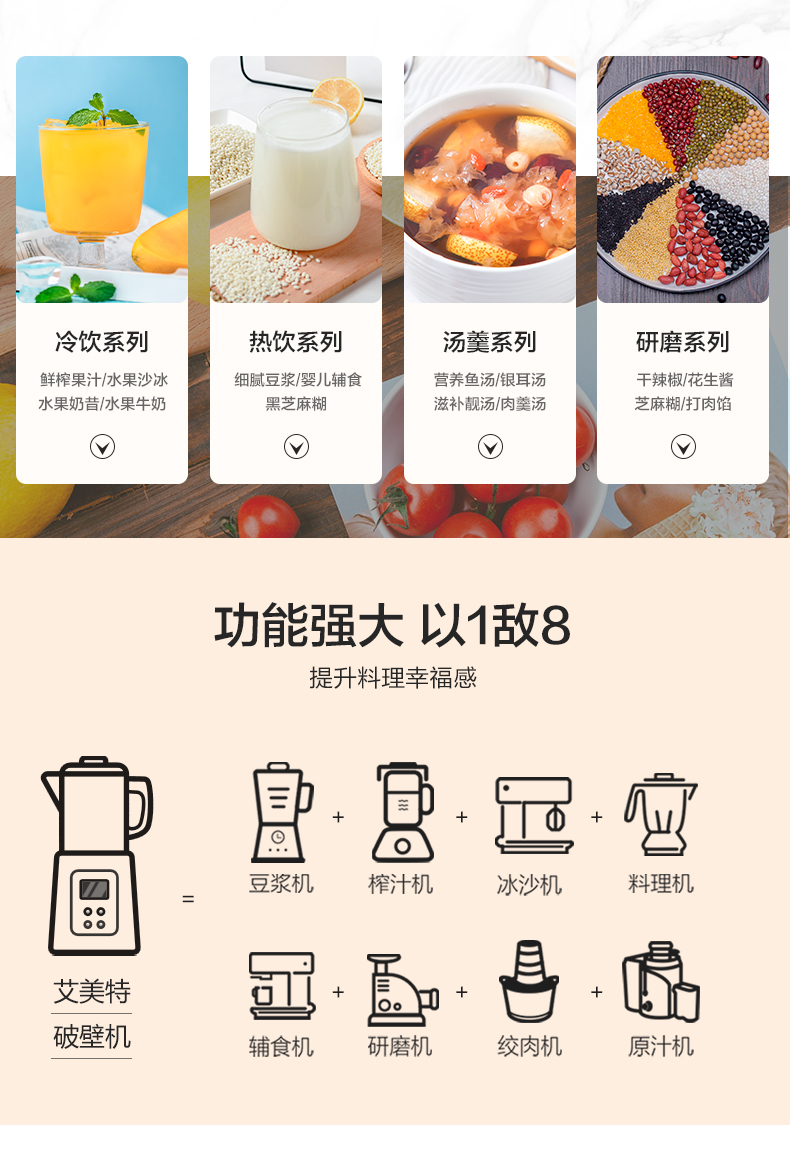 艾美特 全自动 多功能破壁料理机 1.75L 图3