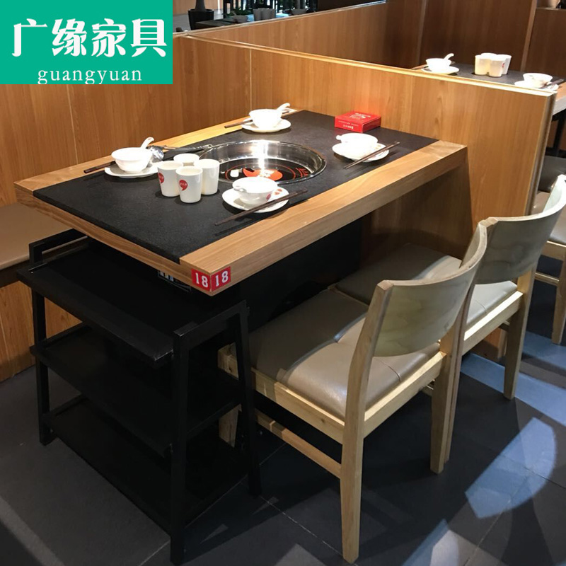 Fire burning stone hot pot table marble theme restaurant induction cooker integrated smokeless hot pot table and chair combination customization