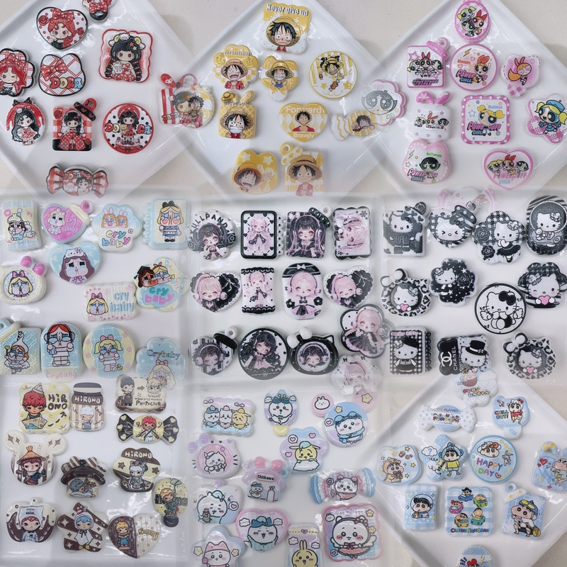 Strawberry Shark Cat Cartoon Mixed Color Irregular Blue Acrylic Phone Chain DIY Beaded Diagonal Hole Accessories Bracelet Beads