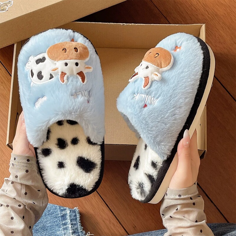 Winter Comfortable Indoor Slippers Home Warm Indoor Couple Trendy Cute Soft Adorable Cow Plush