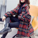 2023 Spring and Autumn New Color Blocked Plush Shirt Women's Mid-Length Plaid Thickened Long Sleeve Versatile Woolen Shirt Jacket