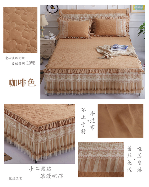 Khăn trải giường bằng vải bông loại đơn giường đơn giản 1,8m Giường trải giường cộng với vải bông bảo vệ che bụi chống trượt dày 2.0 	chân váy giường