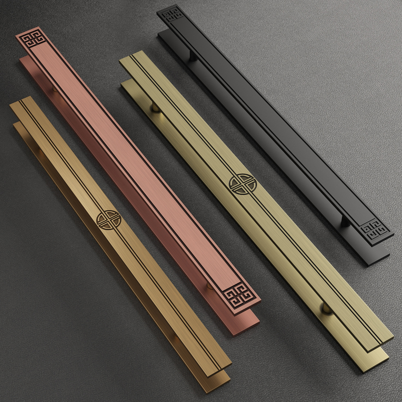 New Chinese glass door handle stainless steel solid wood door upscale bag room handle thickened antique bronze custom lettering