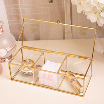 Cotton powder puff manicure cotton swab desktop glass storage box with lid dustproof Nordic ins cosmetics storage box