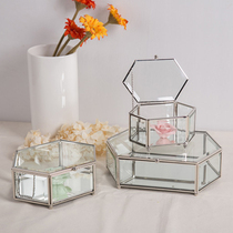 Vintage electroplating silver European glass transparent storage box six-Side jewelry box jewelry display box home decoration