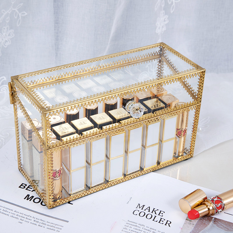 Glass dust-proof lipstick storage box net red with lid cosmetic lip glaze lipstick display stand light luxury desktop shelf