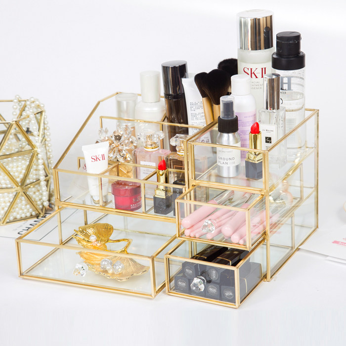 Eurostyle minimalist desktop Cosmetic Intake Box Glass Home Skin-care Products Lipstick Perfume Finishing Box Shelve