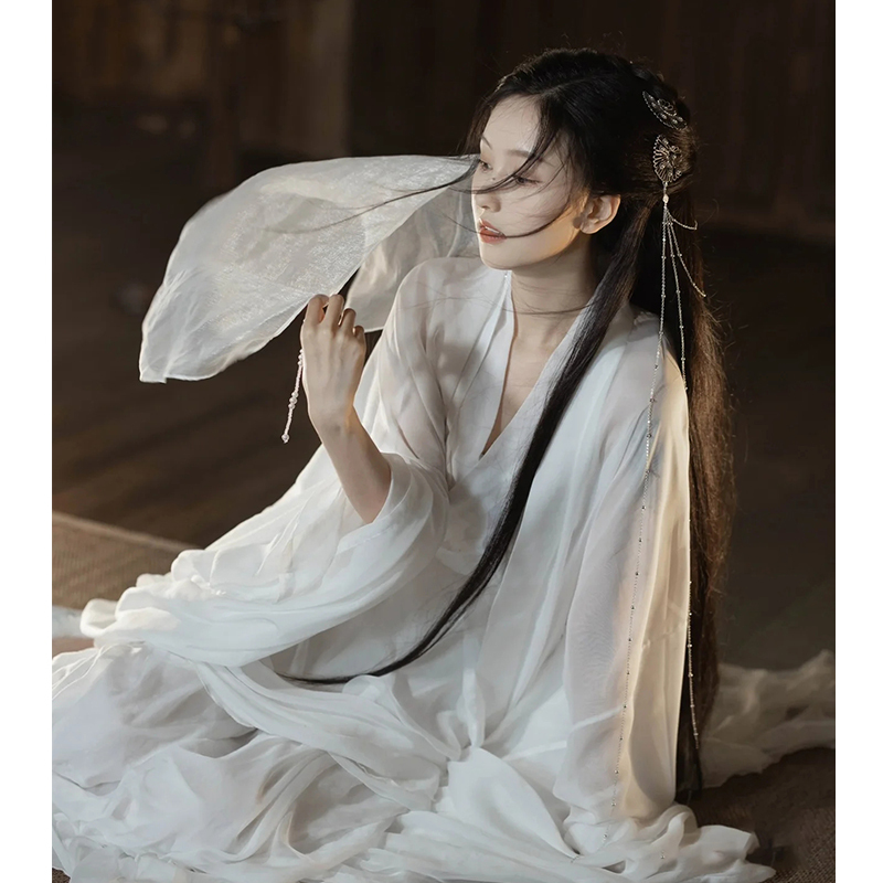 White Divine Maiden Hanfu Female Ancient Costume Super Fairy-Like Elegant Ancient Style Dress Classical Dance Performance Outfit Set