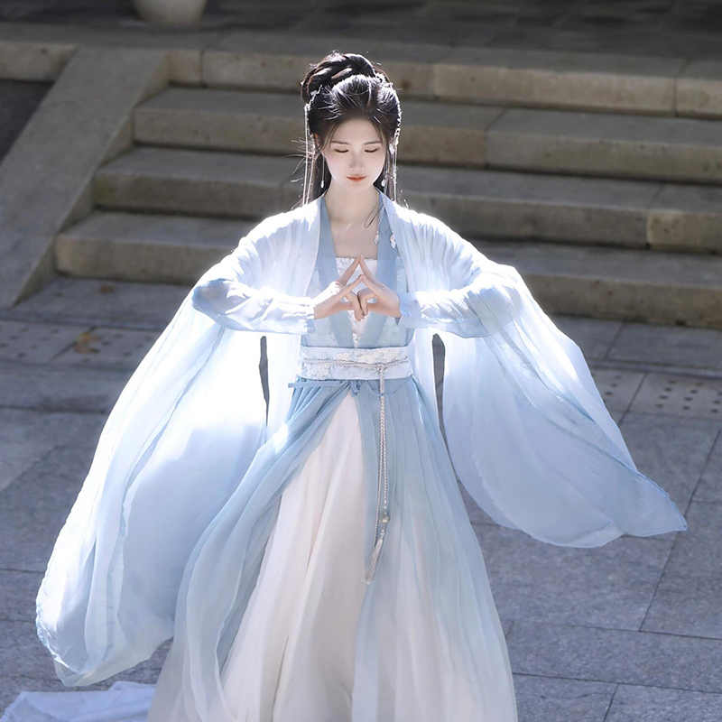 2026 New Style Blue Wei-Jin Dynasty Waist-Length Hanfu for Women, Summer Cool Ancient Style, Ethereal and Flowing, Adult Ancient Costume, Fairy Style 2026 New Style Blue Wei-Jin Dynasty Waist-Length Hanfu for Women, Summer Cool Ancient Style, Ethereal and Flowing, Adult Ancient Costume, Fairy Style