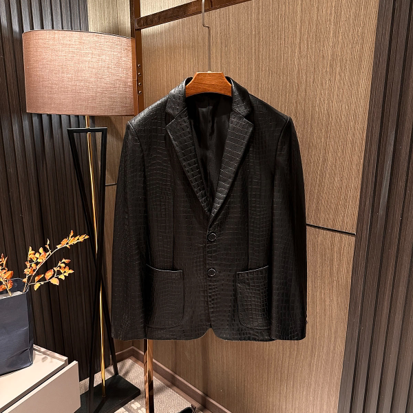 [Modern Retro Crocodile Pattern] 2026 Spring New Men's High-Quality Sheepskin Suit Genuine Leather Jacket