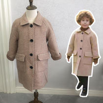 South Korean childrens collage bifacial cashmere jacket male and female child medium long capsized wool herringbone textured woolen sweater