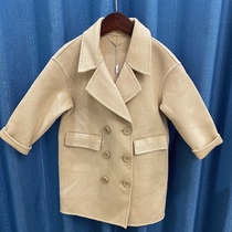 Korean version of the new childrens suit collar double face wool jacket male and female child double-row buttons in long big clothes in large clothes