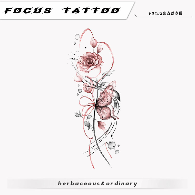 Dark Rose Colored Tattoo Stickers for Women, Waterproof and Long-Lasting, Arm Flower Design, High-End Feel, Large Area Scar Cover