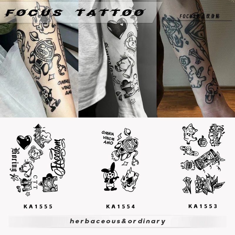 European and American Style Small Arm Pattern Patchwork Oldschool Floral Arm Herbal Tattoo Sticker Semi-Permanent Waterproof Long-Lasting for Men