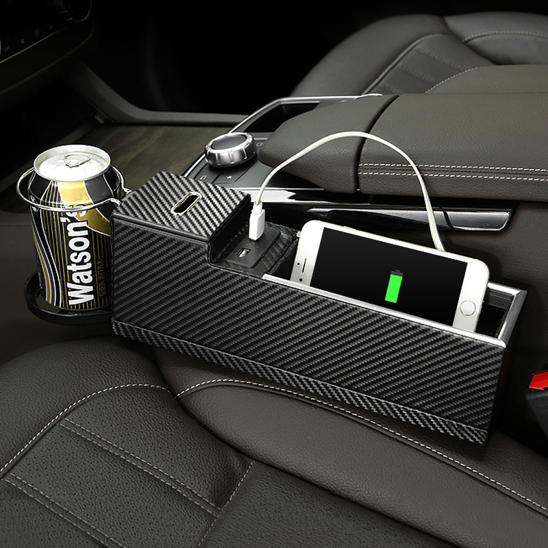Car Storage Box Seat Gap Storage Box with USB Charging Multifunctional Water Cup Holder Gap Car Storage Box