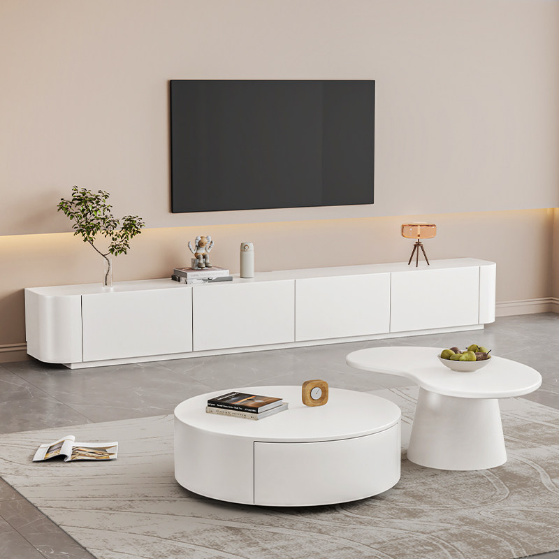 Solid wood TV cabinet modern minimalist small family table cabinet Living room Home White ground cream Wind TV enclosure-Taobao