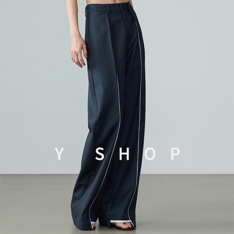 Designer Style by Wei Pu Shiren, Color-Blocked Webbing Casual Pants, Straight-Leg, Loose, Fashionable, High-End Dress Pants for Women