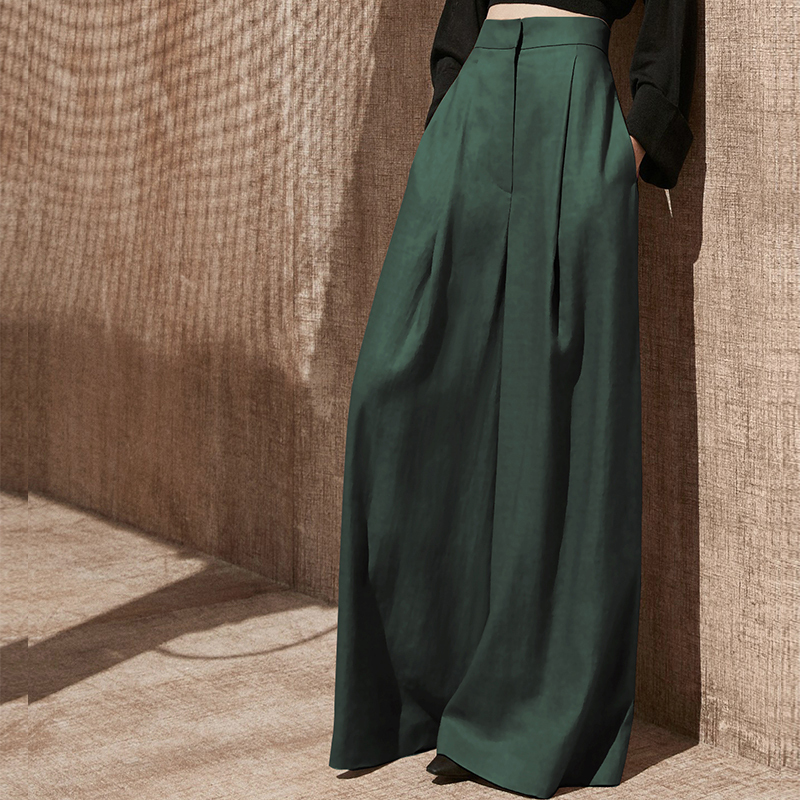 High-Waisted Drapey Wide-Leg Pants for Women, Summer Casual Pants, Floor-Length Loose Wide-Leg Pants, Goddess Style, Slimming High-Waisted Drapey Wide-Leg Pants for Women, Summer Casual Pants, Floor-Length Loose Wide-Leg Pants, Goddess Style, Slimming