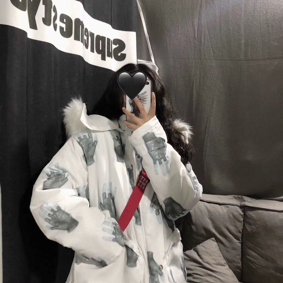 Mountain carving couple clothes cotton clothes national tide ins cartoon full of large wool collar cotton men winter thick men's coat