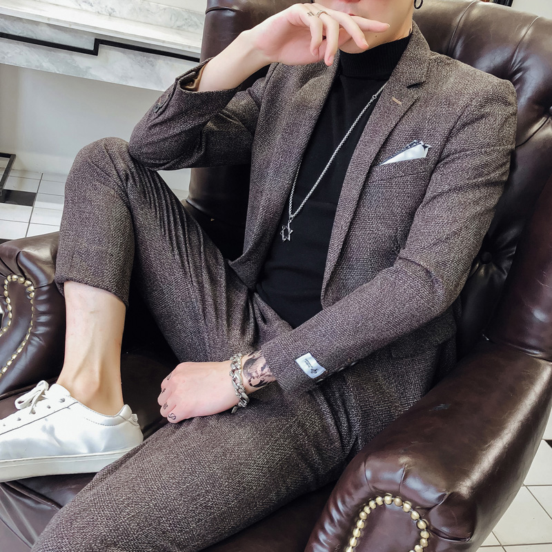 Hong Kong Chaobou Men's two sets Youth Western suit suit Inn Wind Suits Business Casual Work Dress