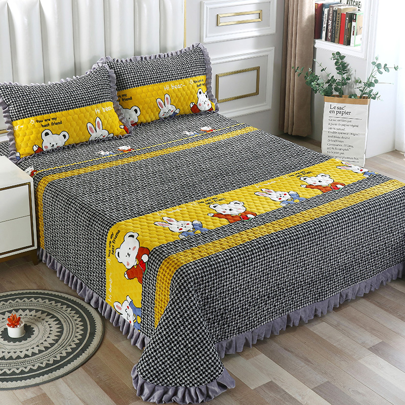 Milk velvet bed cover autumn and winter thickened cotton sheet pieces non-slip net red tatami Kang cover blanket pad cartoon double-sided