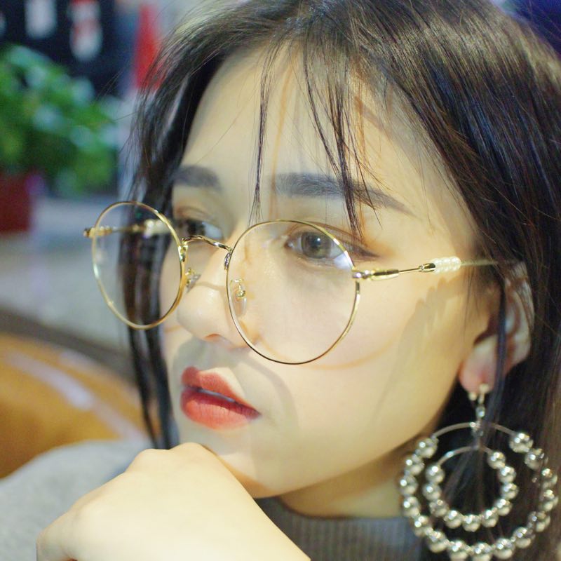 Pearl decoration circular eye frame vegan feminine wave Korean version metal flat mirror finished mirror ultra light spectacle frame