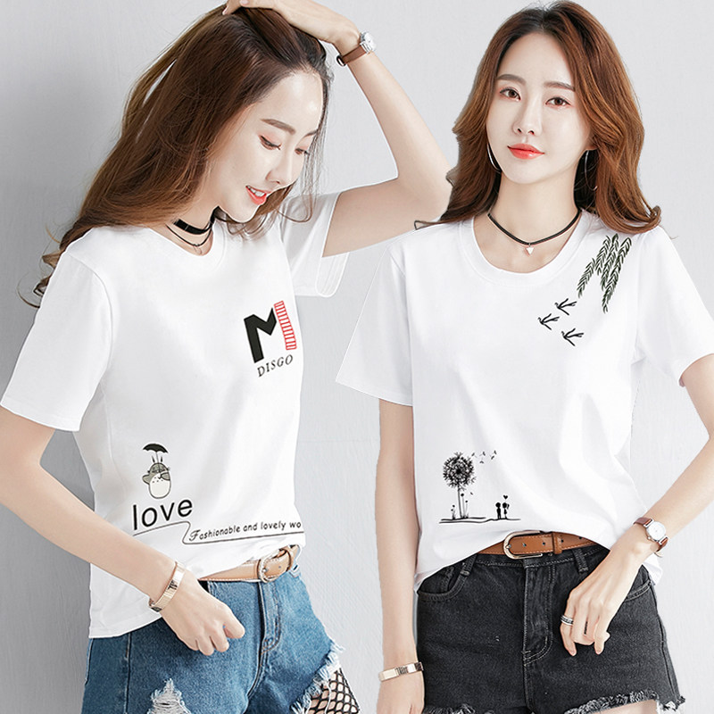 Summer 2022 new Korean version ins white short-sleeved T-shirt women loose oversized cotton half-sleeved t-shirt on the dress