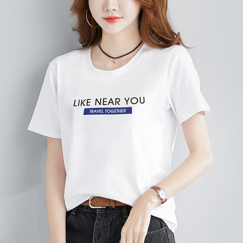 2021 summer dress new Han Fan Yang style wild beautiful t-shirt women's short-sleeved letter printing half-sleeve white top