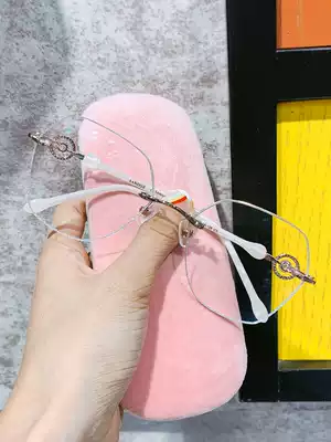 Little Red Book water Diamond trimming rimless myopia glasses female Net Red big face can be equipped with degree thin eye frame