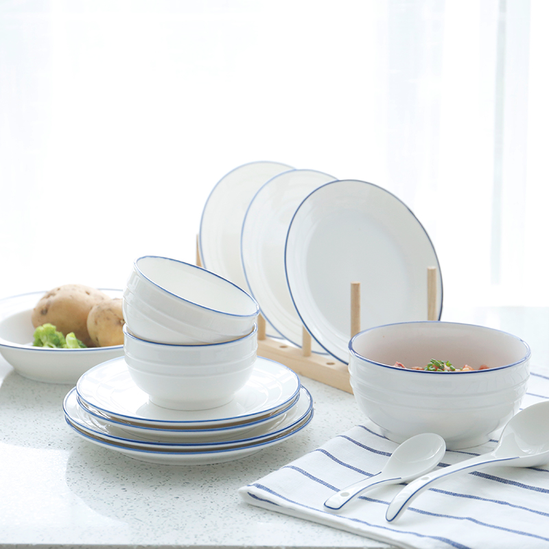 Dishes suit household contracted Nordic tableware, ceramic Dishes Japanese rice bowl dish dish combination can microwave 2/6 people