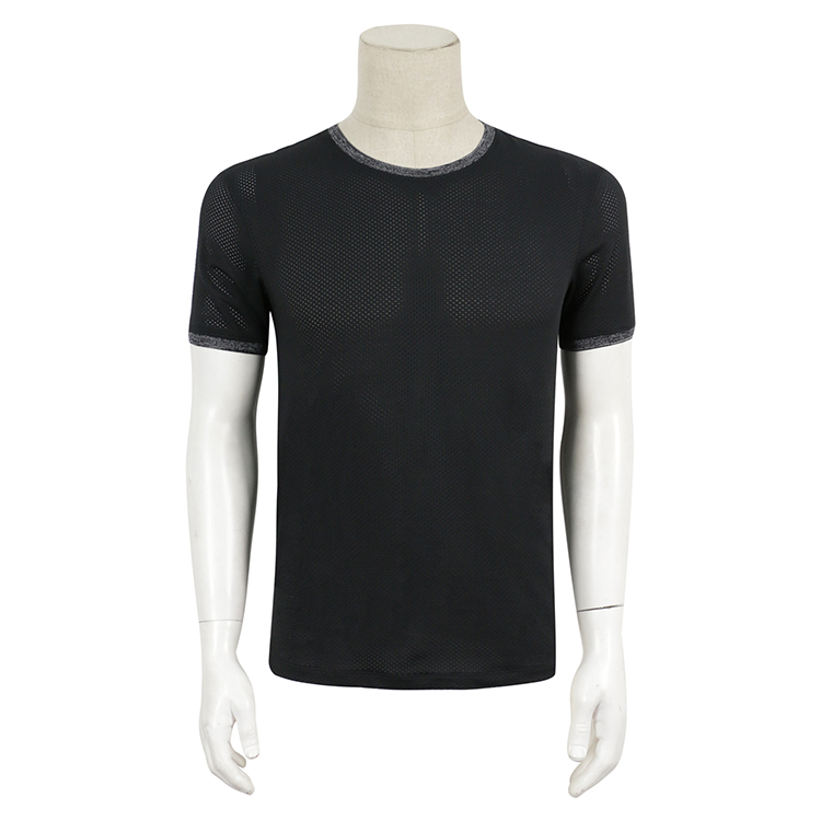 Special 399 - H SI0 Summer Men Short Sleeve T - shirts Breakthrough Hollow Black nylon Made in Italy