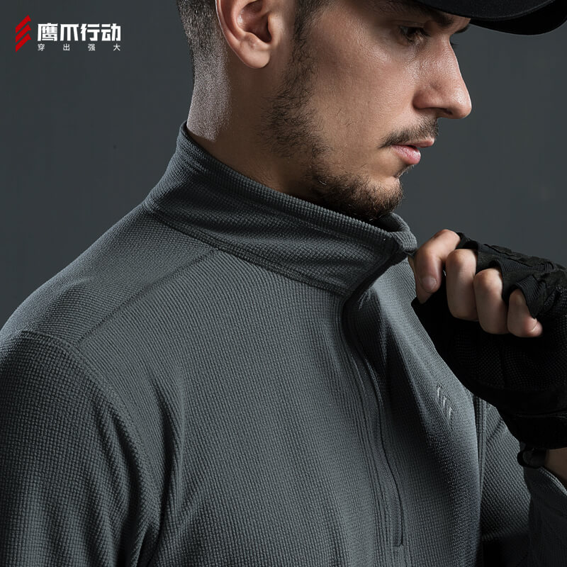 Eagle claw action thin fleece jacket men's standing collar pullover autumn and winter outdoor warm semi-zipper fleece bottomed shirt women