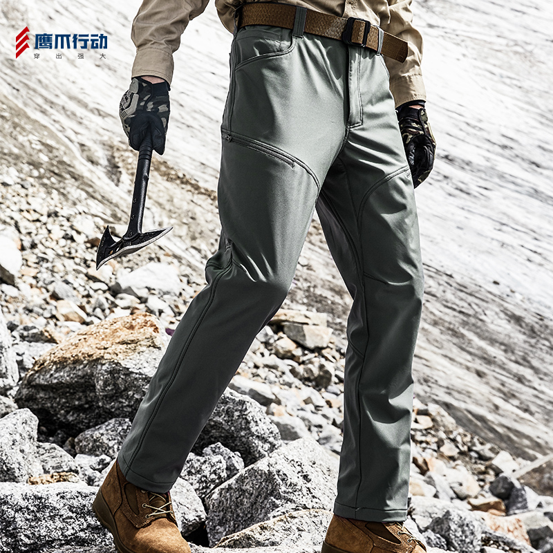 Eagle claw action soft shell pants men's winter windproof waterproof outdoor storm pants hiking pants plus fleece thick tactical pants
