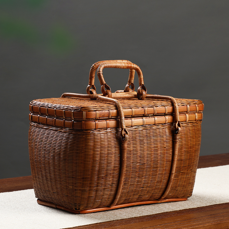 Handmade Bamboo Portable Tea Box, Tea Ceremony Tea Set Storage Bag, Chinese Retro Basket, Women's Hand-Held Bamboo Bag Handmade Bamboo Portable Tea Box, Tea Ceremony Tea Set Storage Bag, Chinese Retro Basket, Women's Hand-Held Bamboo Bag