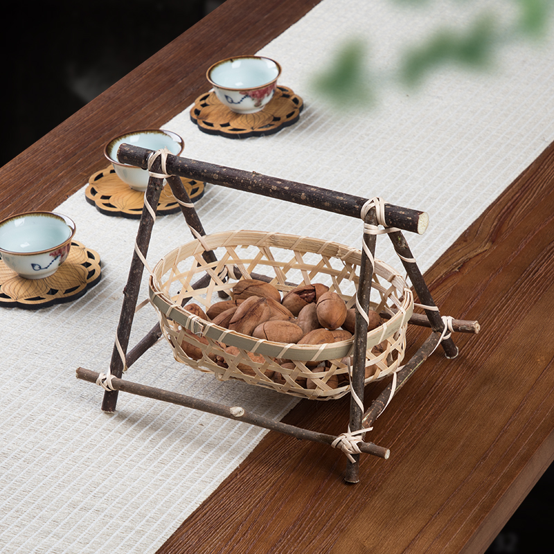 Creative handmade bamboo basket dining room hotel household snack dried fruit storage small bamboo basket snack fruit tea tray