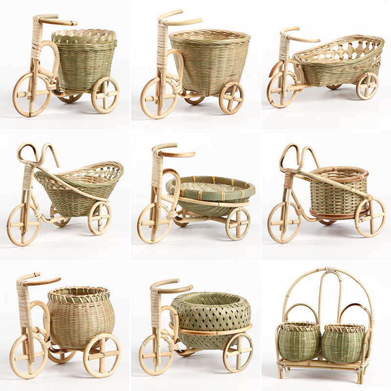Handmade bamboo fruit basket storage basket dry fruit basket tea basket fruit plate tricycle creative home small ornaments