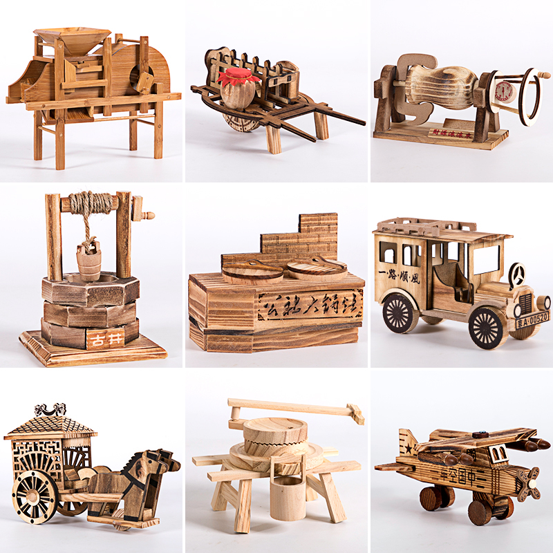 Bamboo and Wood Crafts Ornaments, Windmill Agricultural Tool Models, Simulated Office Desk Home Furnishings, Kidsren's Toys