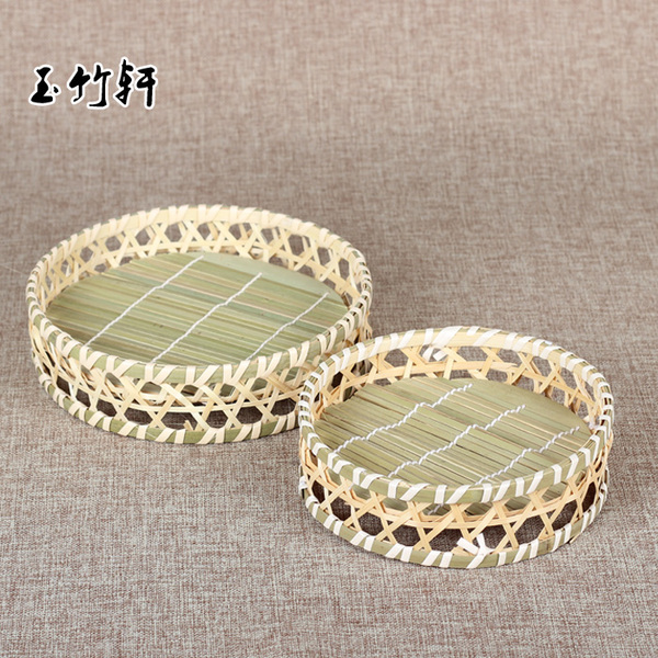 Bamboo Plaited Articles Pure Handicraft Bamboo Basket Fruit Plate Fruit Basket with Bamboo Steaming Mat Bamboo Dish Hotel Restaurant Tray