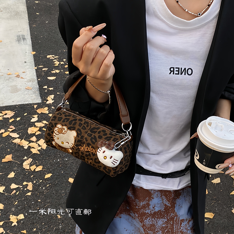 Japanese Jgp High-Fashion Leopard Print Retro Handbag for Women, Autumn and Winter Cat-Themed Stylish Crossbody Bag, Mini Phone Bag, Trendy