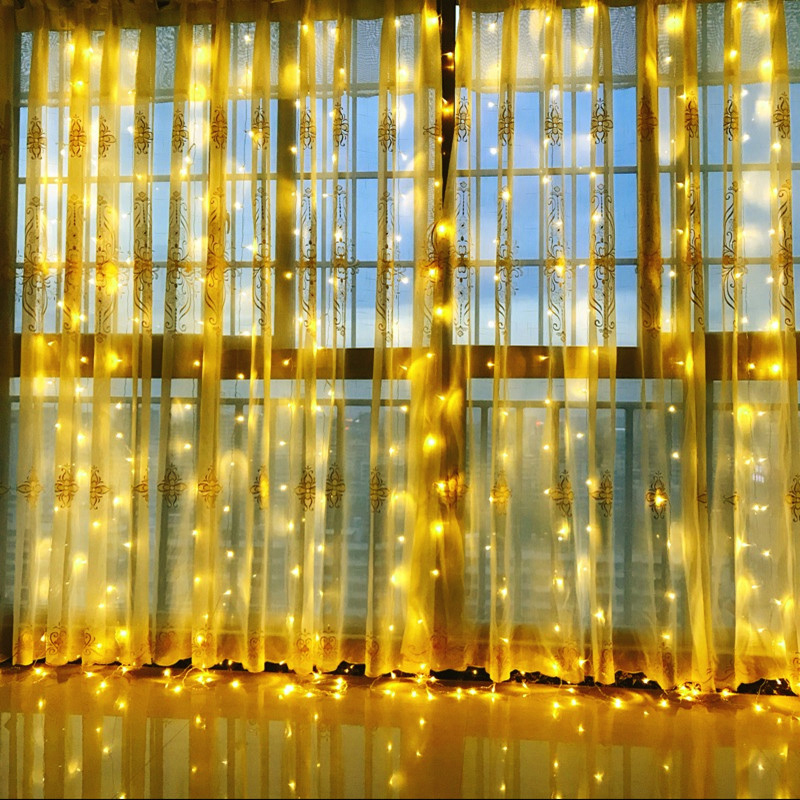 Colorful lights Flash lights String lights starry lights Anchor room Bedroom household net red decorative curtains Waterfall icicle lights