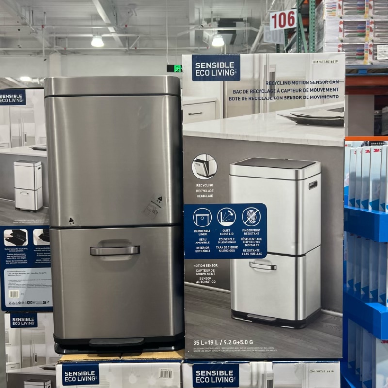 Costco Eko Double-Layer Kitchen Trash Can with Sensor, Household Stainless Steel Dry and Wet Separation Pedal Bin, 19 Plus 35 Liters