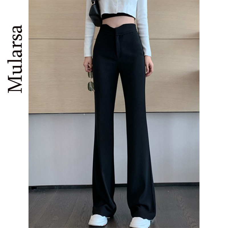 Black Horn Casual Pants Woman 2021 Autumn Winter New High Waisted Sensuality Plus Suede Slim Suit Microhorn Pants