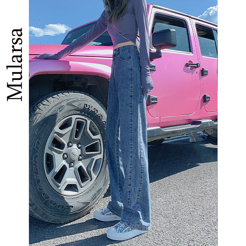mularsa stitching straight-leg jeans women's fall 2021 new high-waisted loose-fitting wide-leg mopping pants