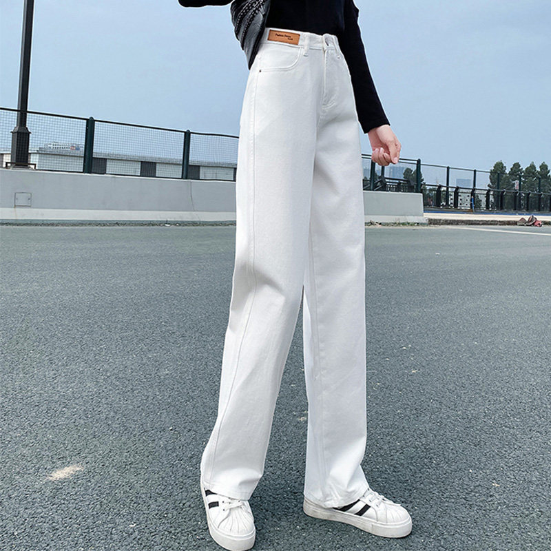 Light-coloured jeans Women 2022 Spring new high waist display slim chic straight cylinder loose with wide leg pants