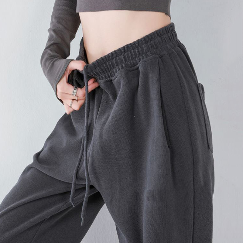 Sweater pants women's loose and thin spring 2022 new straight high-waisted drawstring feet two-wear casual sports pants