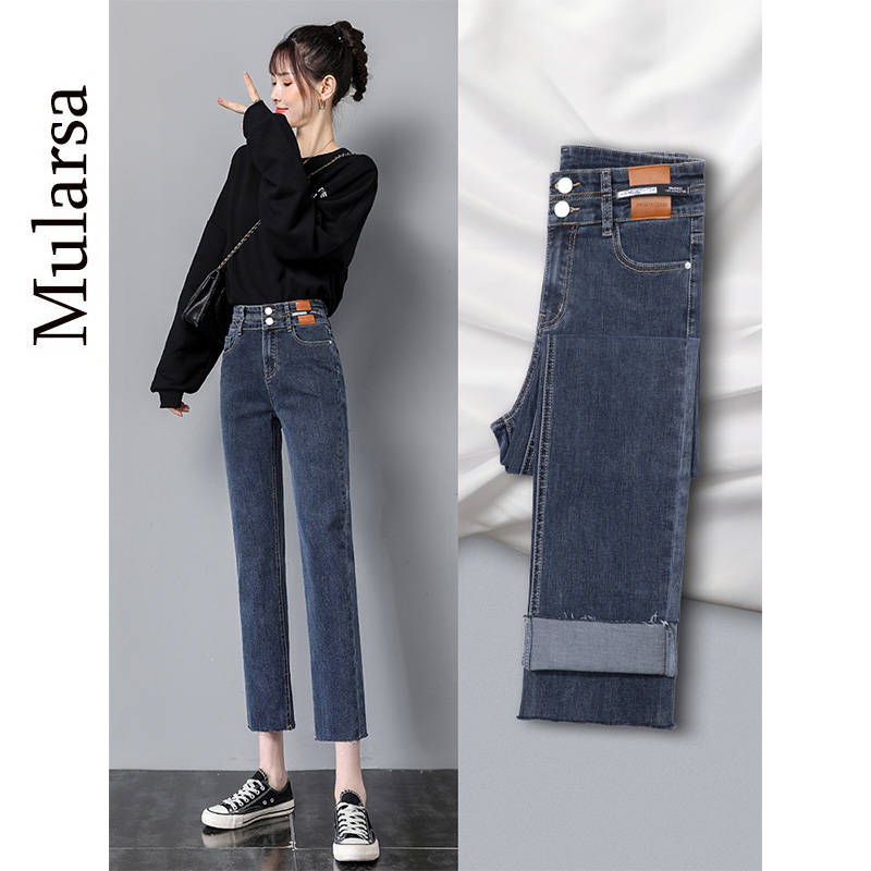 Jeans Woman 2021 Spring Autumn New Widening High Waist Display Slim Small Sub 90% Wool Side Straight Tube Smoke Pipe Pants