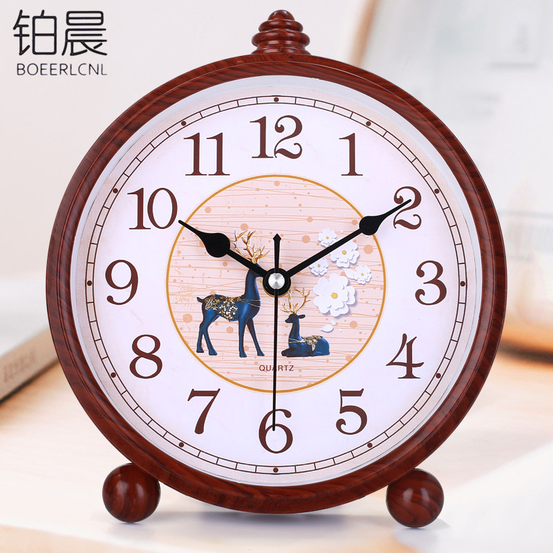 Platinum Morning Clock Pastoral Living Room Vintage Clock Creative Bedside Clock Bedroom Mute Table Clock Fashion Quartz Clock