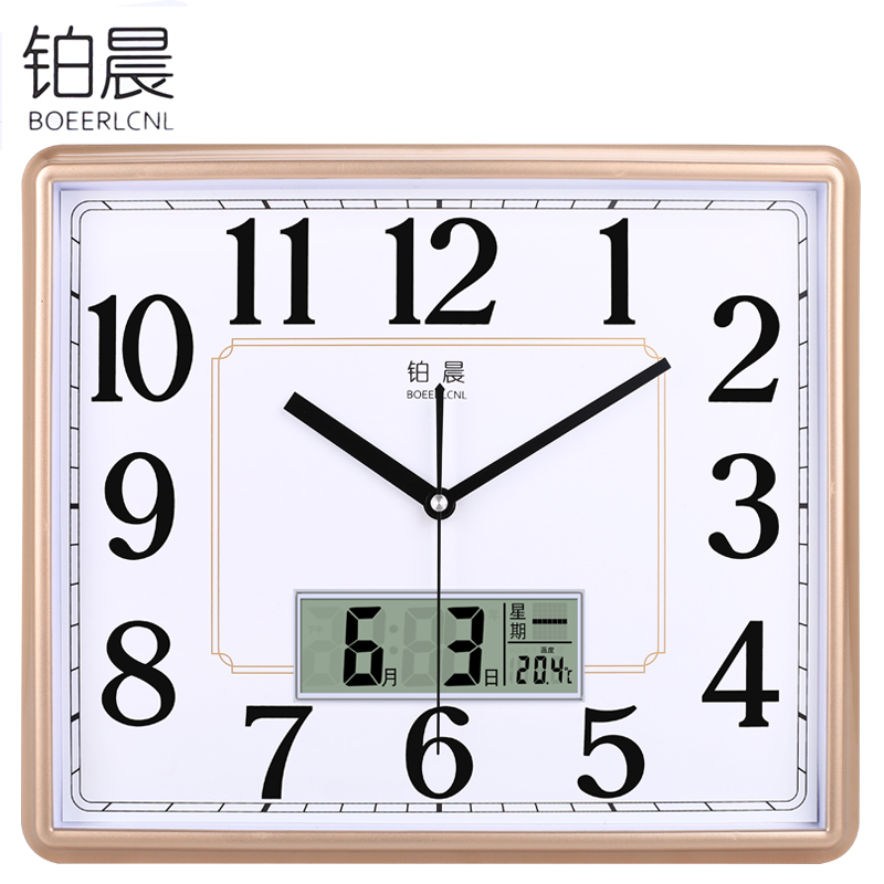 Platinum morning living room silent hanging watch perpetual calendar wall clock simple rectangular quartz clock office large liquid display clock